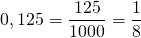 \[0,125 = \frac{{125}}{{1000}} = \frac{1}{8}\]
